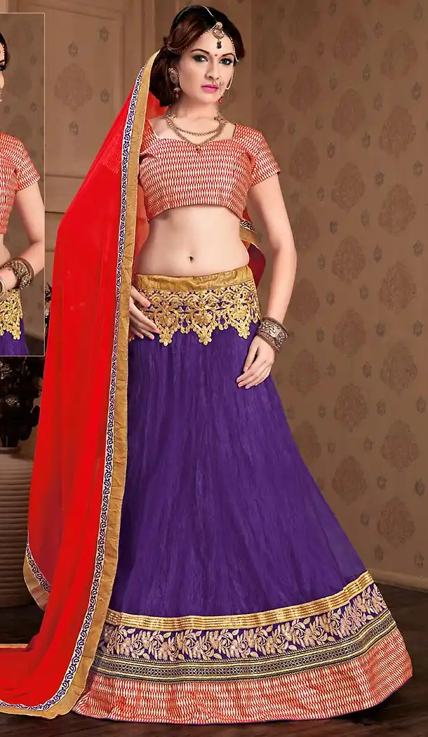 Purple Color Net A Line Style Stitched Lehenga Choli | FH459471783