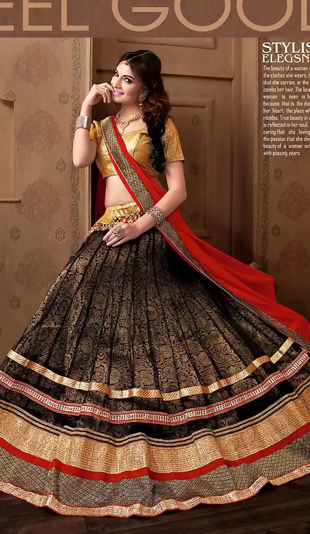 Black Color Net Circular Style Stitched Lehenga Choli | FH459471787