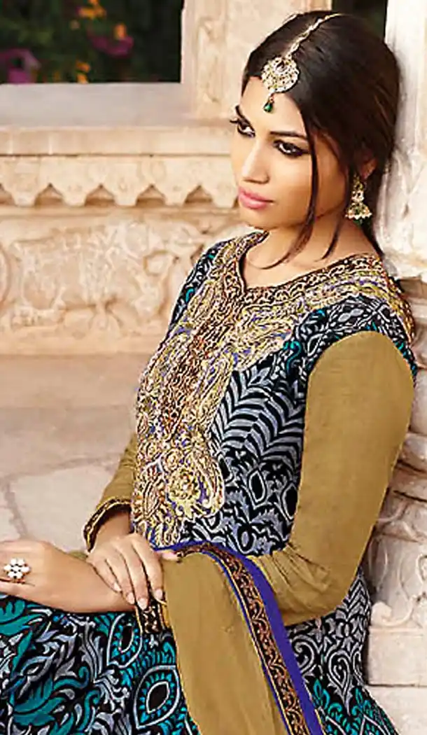 Chanderi Silk Black Color Long Anarkali Stitched Churidar Suit with Dupatta | FH459571793