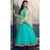 Turquoise Georgette and Net Long Anarkali Stitched Churidar Suit with Dupatta | FH459771809
