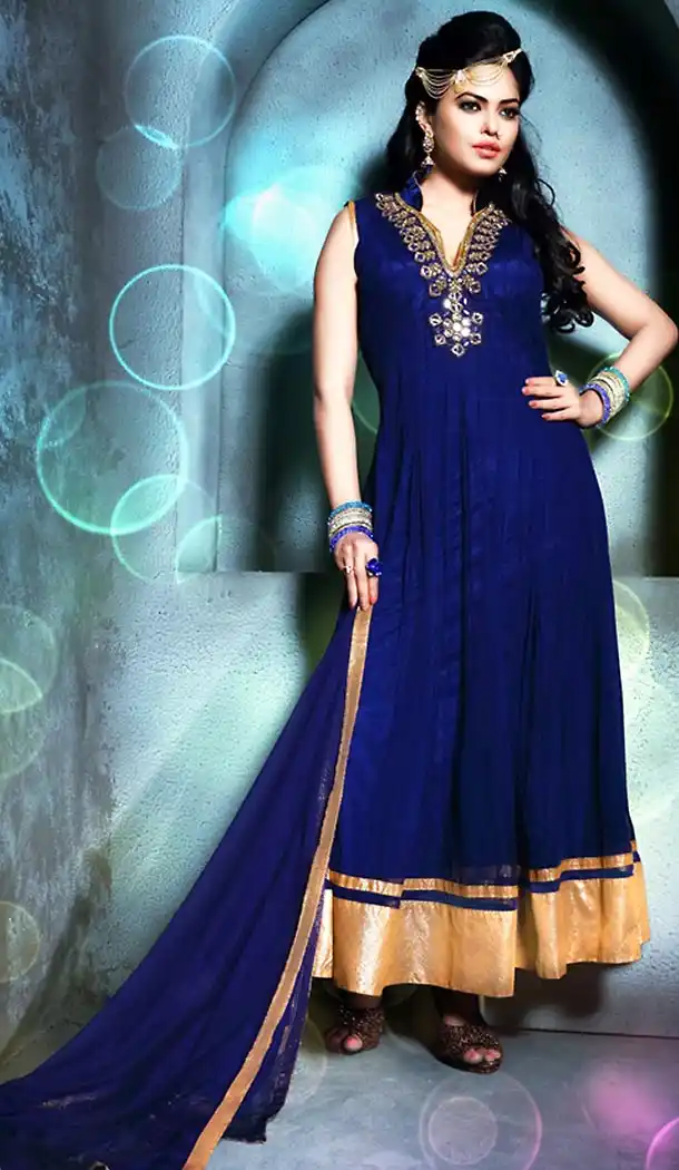 Abhaya Style  Royal Blue Color Georgette Anarkali Churidar Suit with Dupatta | FH459871815