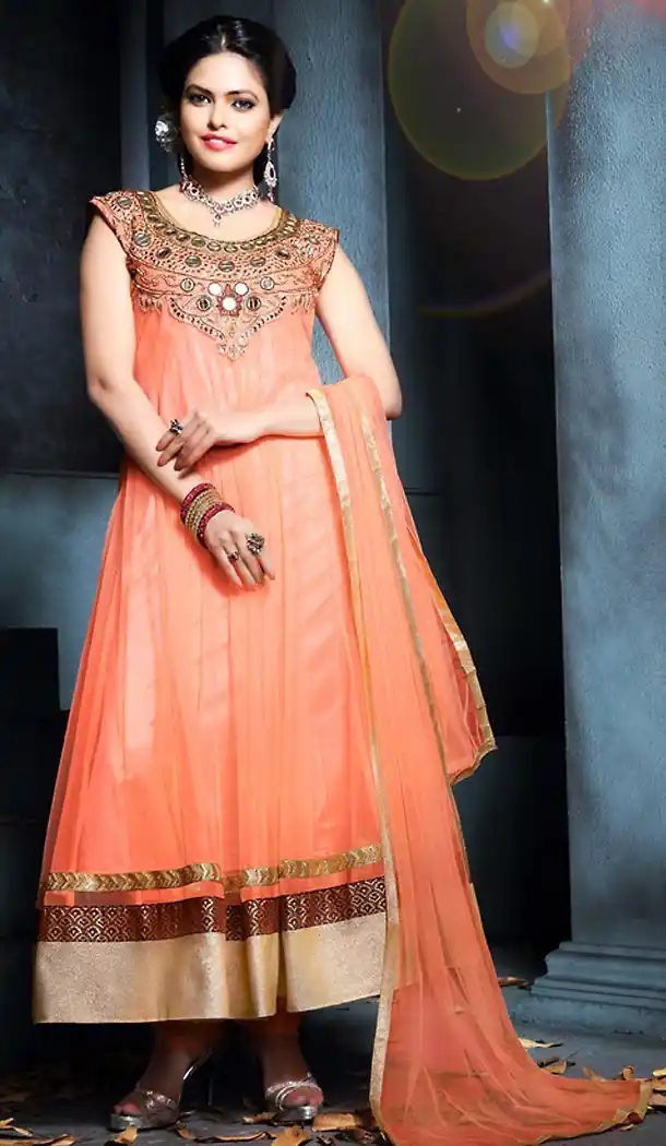 Abhaya Style  Orange Color Georgette Anarkali Churidar Suit with Dupatta | FH459871817