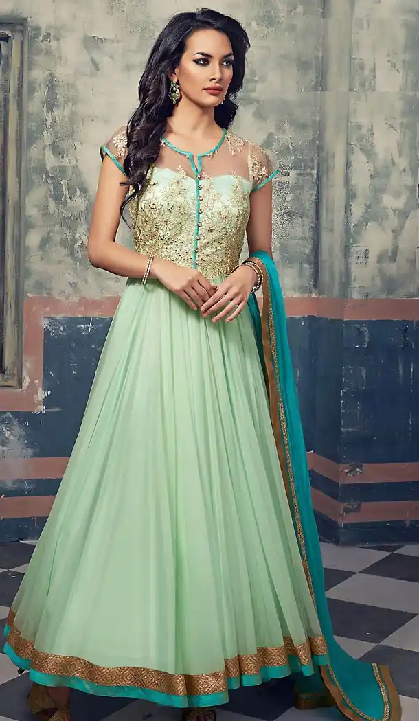 Abhaya Style  Aloe Vera Green Color Georgette Anarkali Churidar Suit with Dupatta | FH459871818
