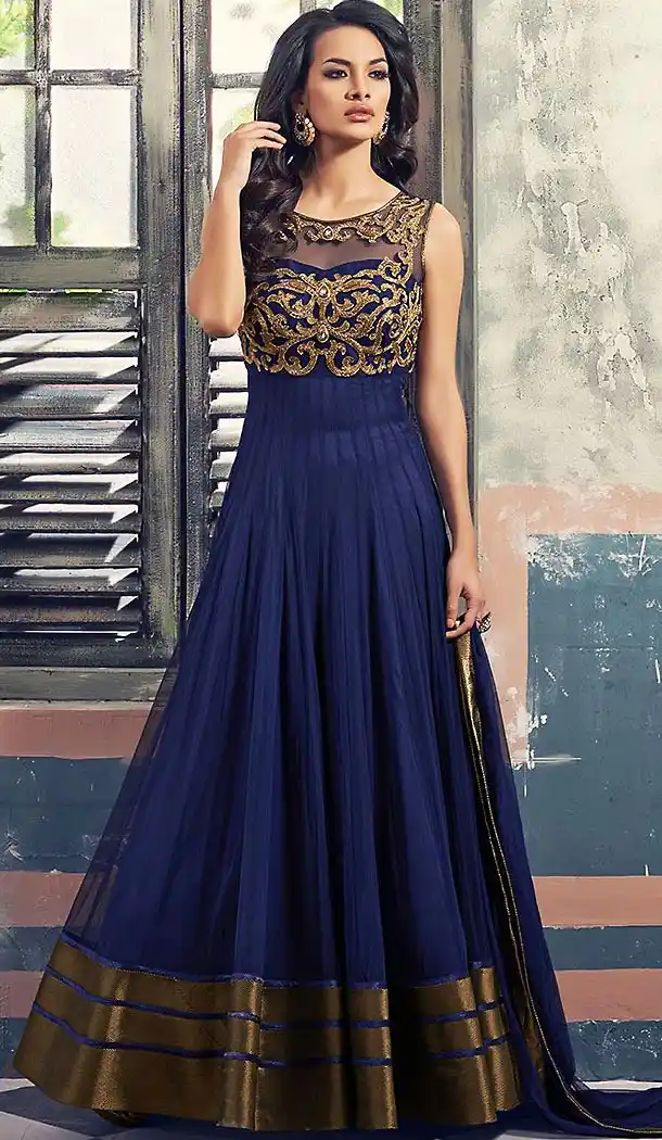 Abhaya Style  Navy Blue Color Georgette Anarkali Churidar Suit with Dupatta | FH459871819