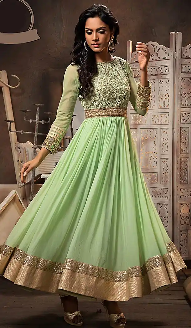 Abhaya Style Aloe Vera Green Color Georgette Anarkali Churidar Suit | FH459871823