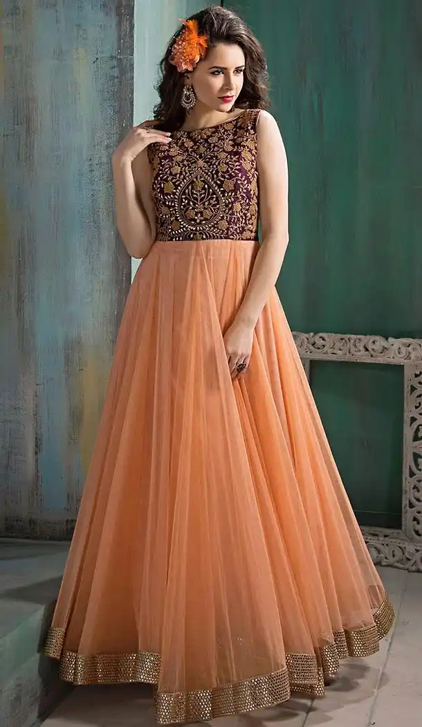 Abaya Style Orange Color Georgette Anarkali Churidar Suit | FH459871827