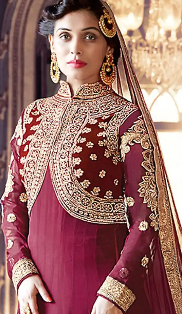 Abaya Style Magenta Color Georgette Anarkali Churidar Kameez | FH460271868