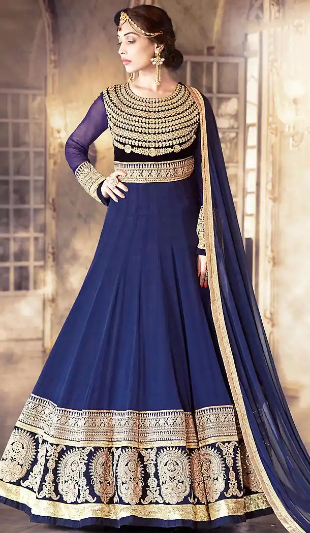Abaya Style Navy Blue Color Georgette Anarkali Churidar Kameez | FH460271869