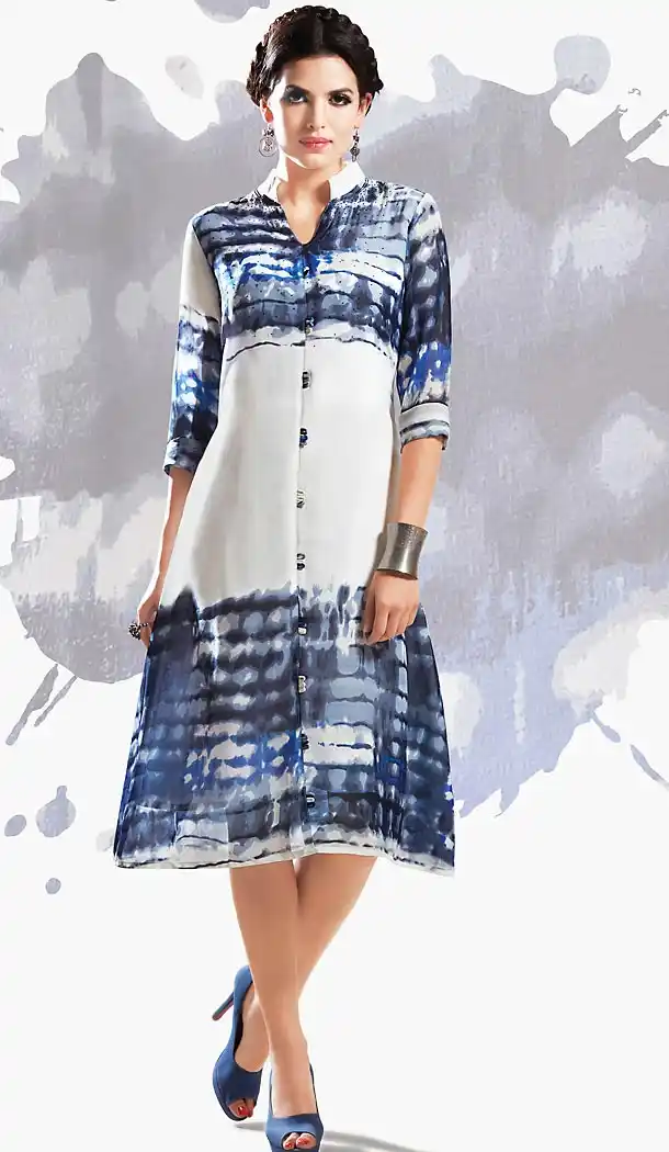 Georgette Fabric Off White Straight Type Readymade Kurti | FH460371871