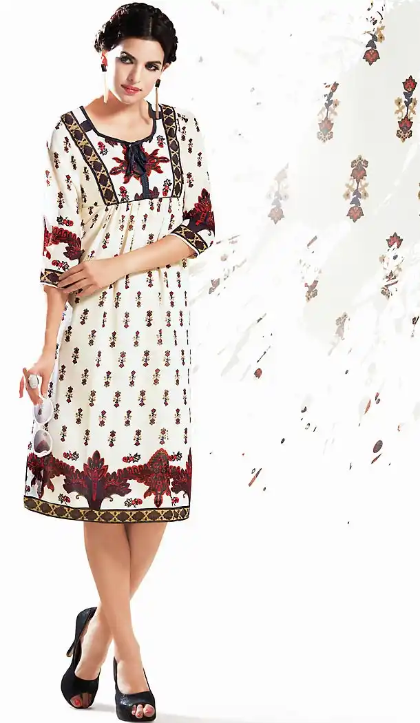 Georgette Fabric White Straight Type Readymade Kurti | FH460371874