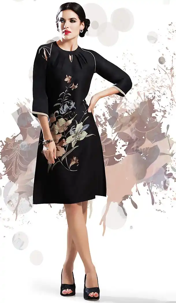 Georgette Fabric Black Straight Type Readymade Kurti | FH460371875