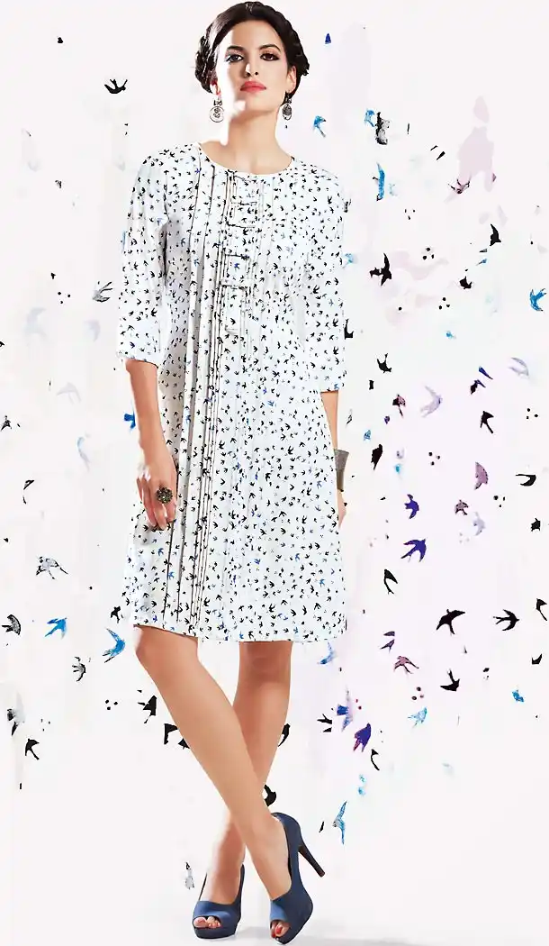 Georgette Fabric White Straight Type Readymade Kurti | FH460371876