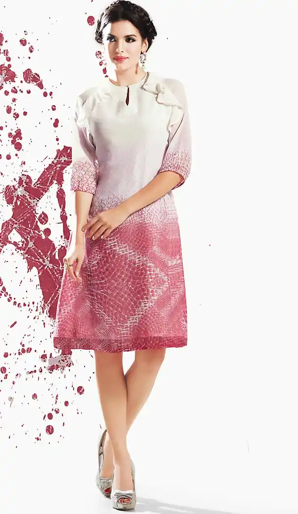 Georgette Fabric Off White Straight Type Readymade Kurti | FH460371878