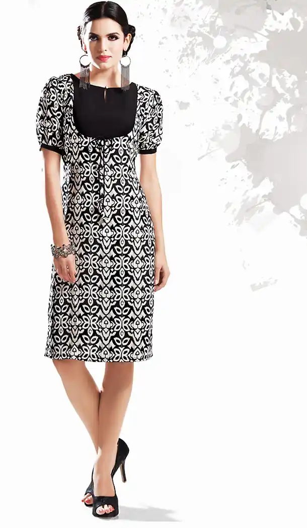 Georgette Fabric Black Straight Type Readymade Kurti | FH460371879