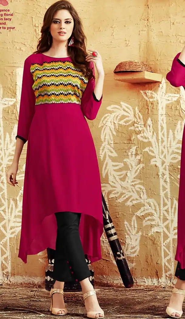 Deep Pink Georgette Wrap Style Readymade Kurti | FH460971929
