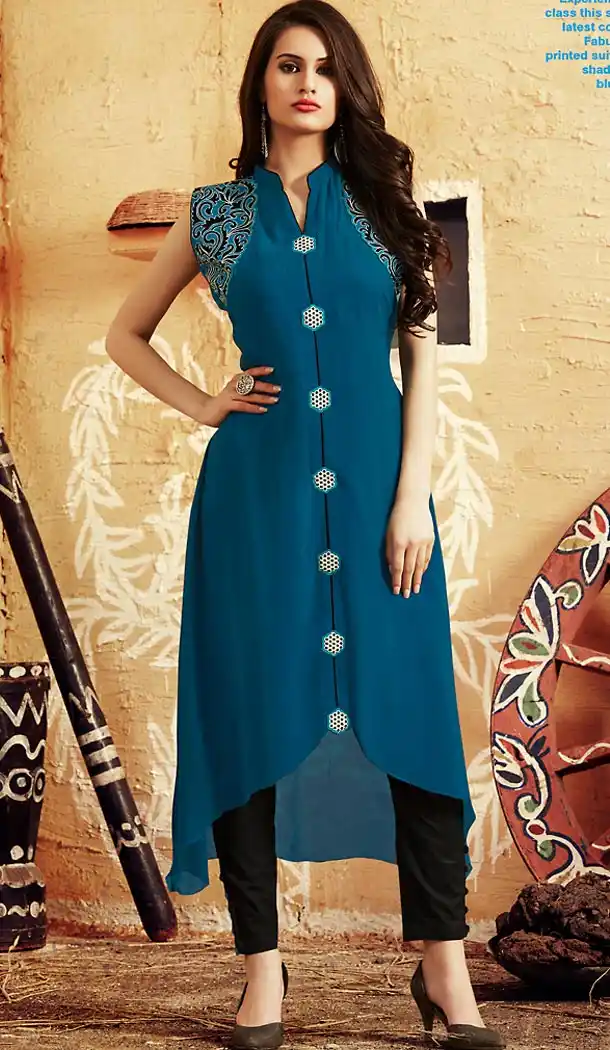 Steel Blue Georgette Wrap Style Readymade Kurti | FH460971930