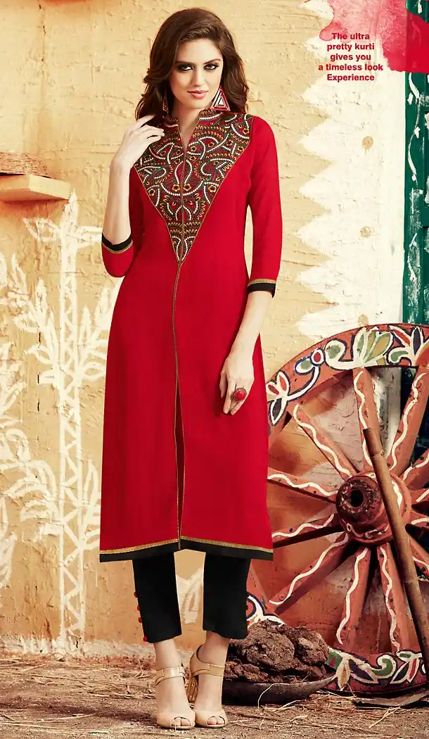 Red Georgette Achkan Style Readymade Kurti | FH460971935