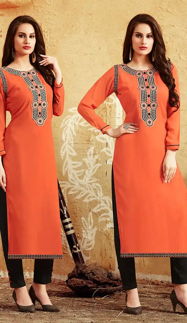 Orange Georgette Straight Style Readymade Kurti | FH460971936