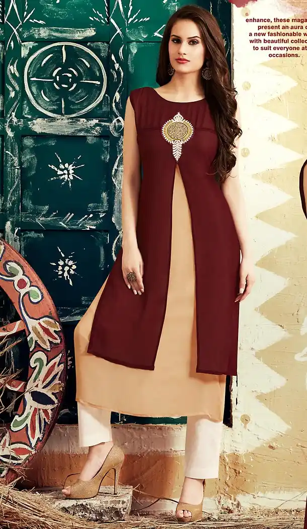 Maroon Georgette Straight Style Readymade Kurti | FH460971937