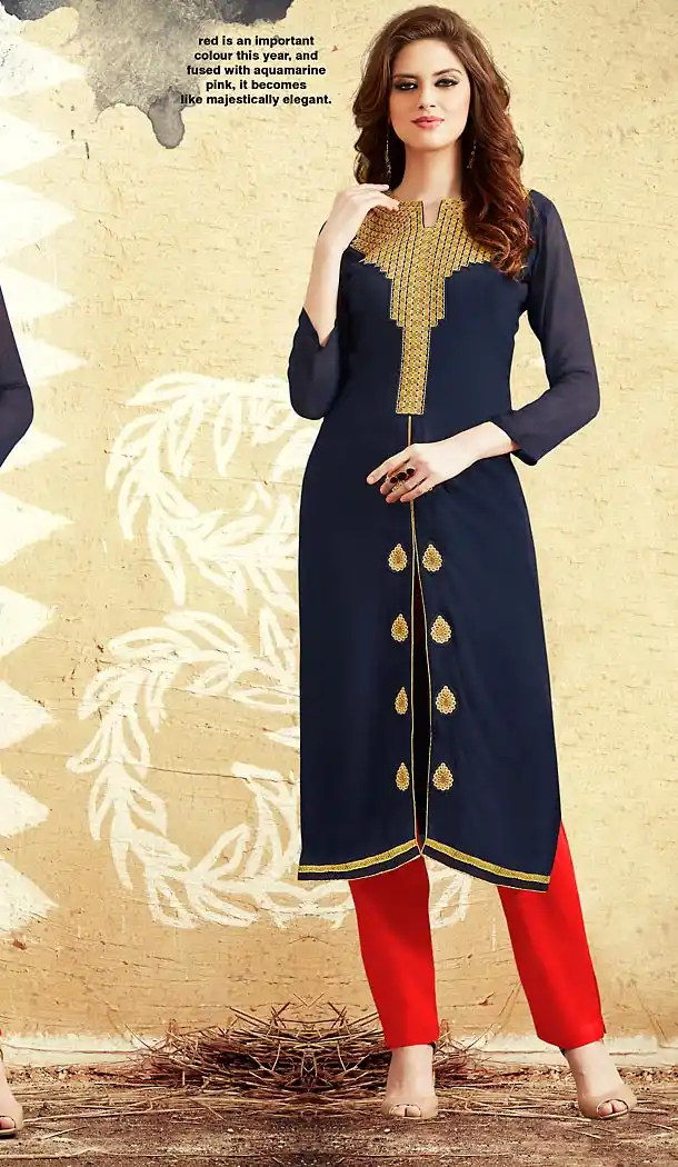 Navy Blue Georgette Achkan Style Readymade Kurti | FH460971938