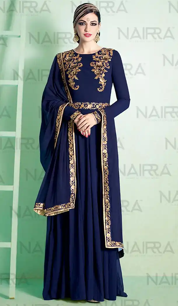 Pakistani Style Navy Blue Color Georgette Churidar Dresses | FH461071953