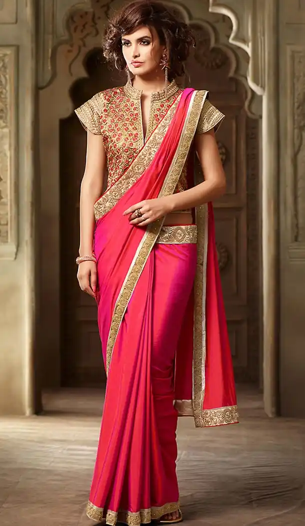Traditional Style Deep Pink Color Silk Contemporary Saree Blouse | FH461472000