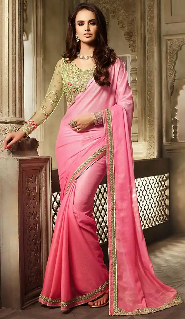 Traditional Style Salmon Color Shimmer Contemporary Saree Blouse | FH461472002