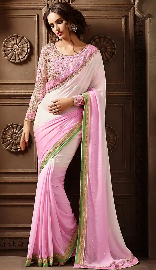 Traditional Style Rose Pink Color Georgette Contemporary Saree Blouse | FH461472008