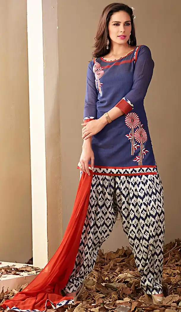 Panjabi Navy Blue Cotton Straight Cut Readymade Patiyala Suit | FH461872074
