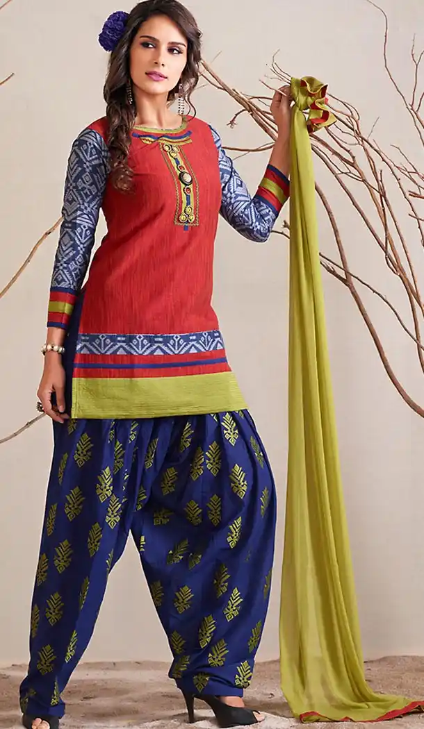 Panjabi Deep Scarlet Cotton Straight Cut Readymade Patiyala Suit | FH461872075
