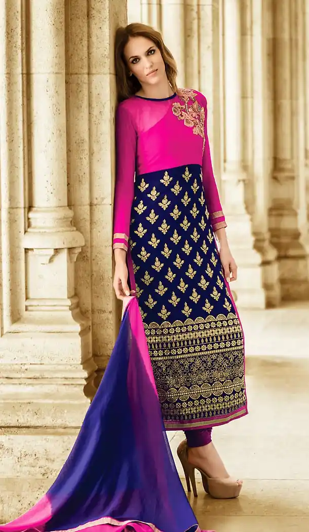 Pakistani Style Deep Pink Color Georgette Churidar Dresses | FH462072089