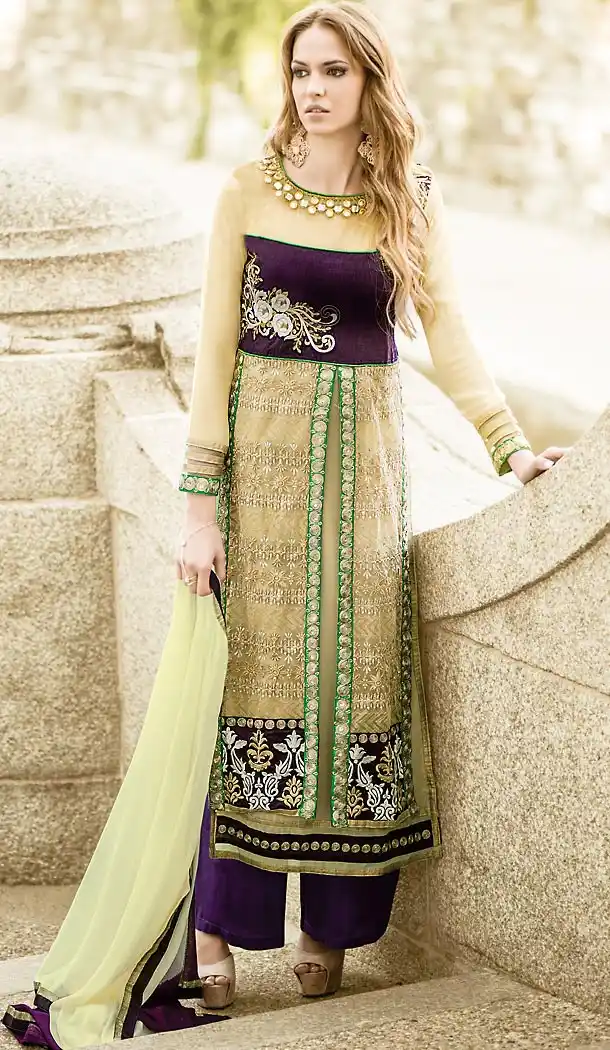 Pakistani Style Cream Color Georgette Palazzo Dresses | FH462072092
