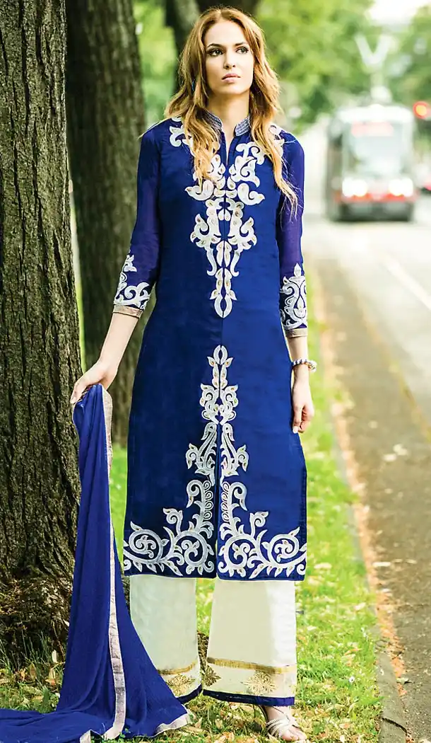 Pakistani Style Royal Blue Color Georgette Palazzo Dresses | FH462072093