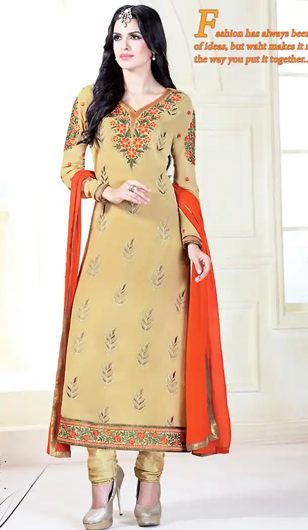 Tan Brown Color Georgette Thread Work Churidar Kameez | FH463472307