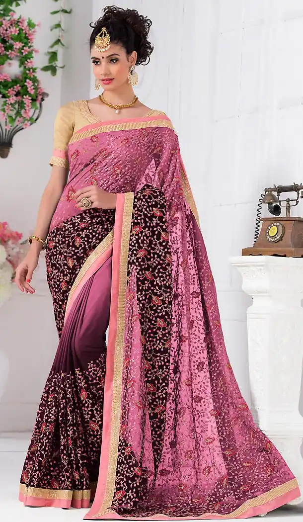 Pink Color Georgette Embroidered Saree Blouse | FH463772328