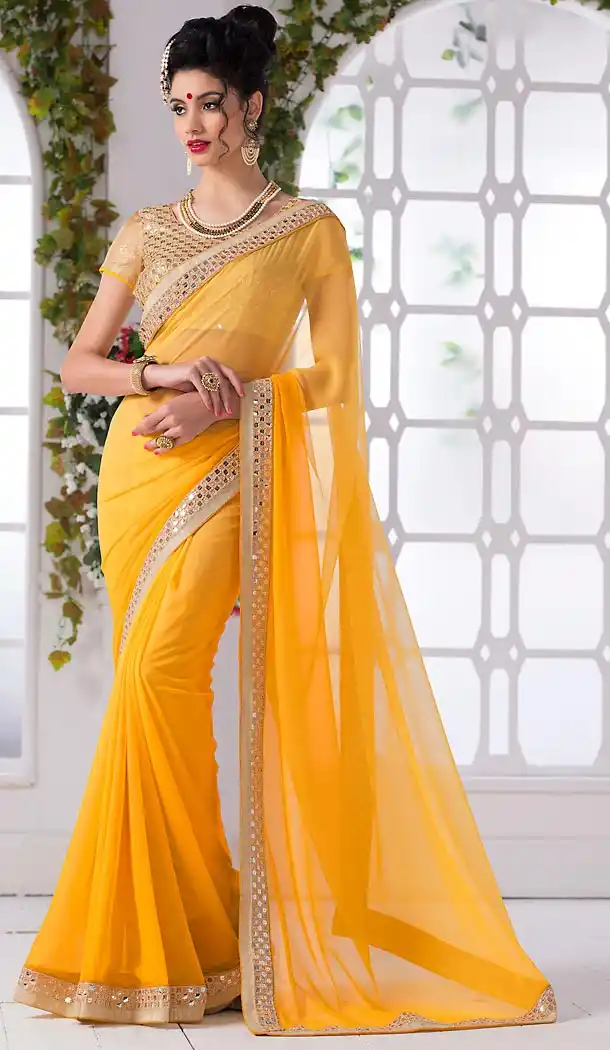 Yellow Color Georgette Contemporary Saree Blouse | FH463772330