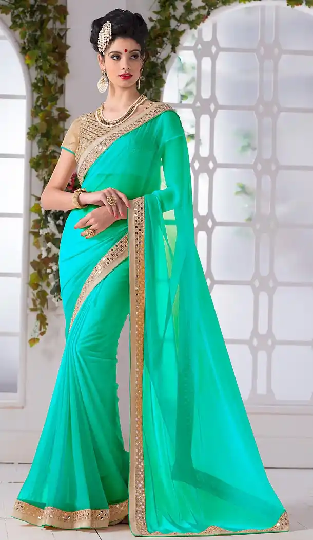 Light Turquoise Color Georgette Contemporary Saree Blouse | FH463772331