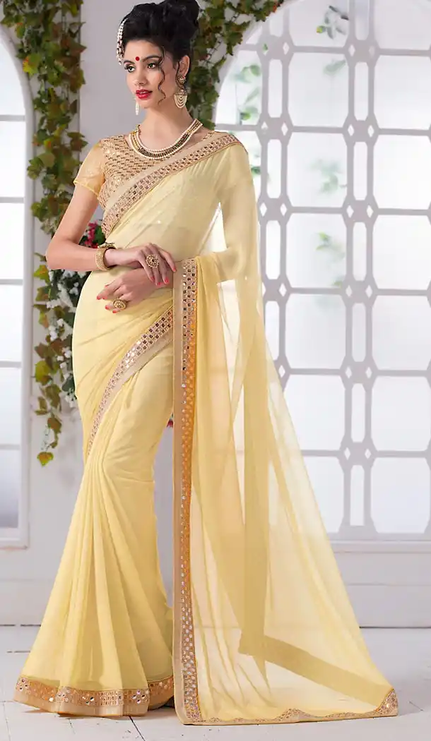 Dark Cream Color Georgette Contemporary Saree Blouse | FH463772333