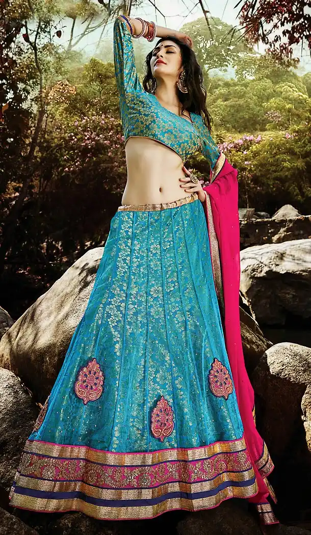 Sky Blue Color Net A Line Style Stitched Lehenga Choli | FH463072224