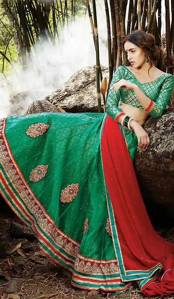 Chrome Green Color Net A Line Style Stitched Lehenga Choli | FH463072228