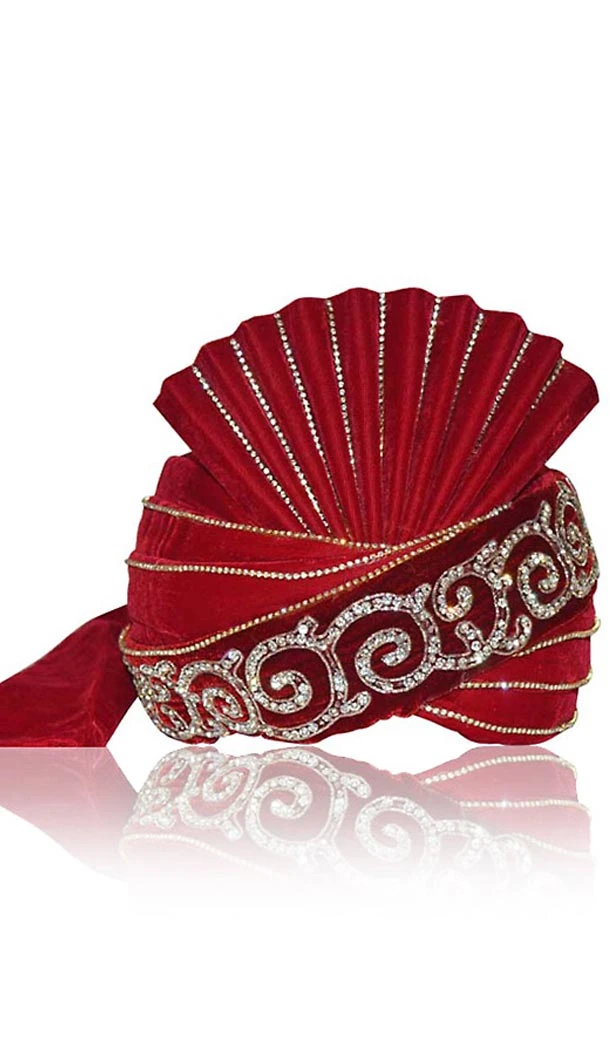 Crimson Color Velvet Indian Wedding Turban For Man | FH464872465