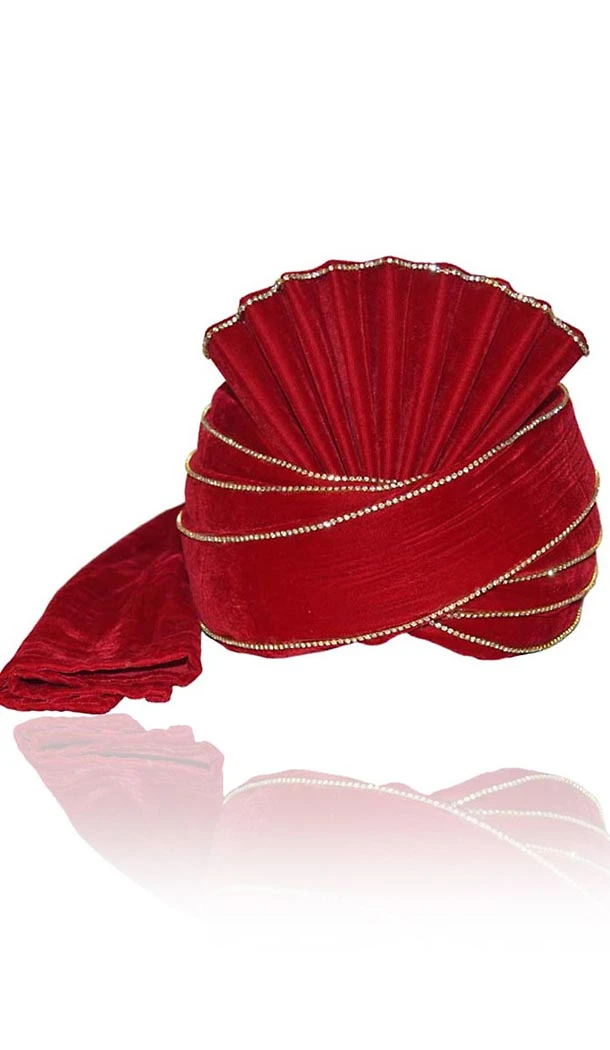 Deep Scarlet Color Velvet Indian Wedding Turban For Man | FH464872466
