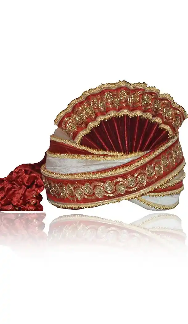 Maroon Color Raw Silk Indian Wedding Turban For Man | FH464872467