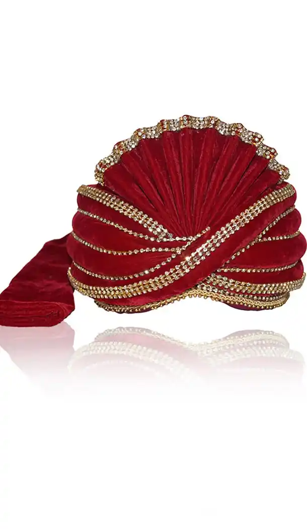 Deep Scarlet Color Velvet Indian Wedding Turban For Man | FH464872468