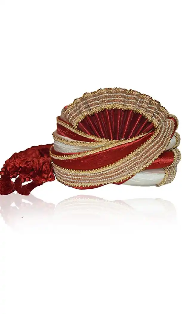 Maroon Color Raw Silk Indian Wedding Turban For Man | FH464872469