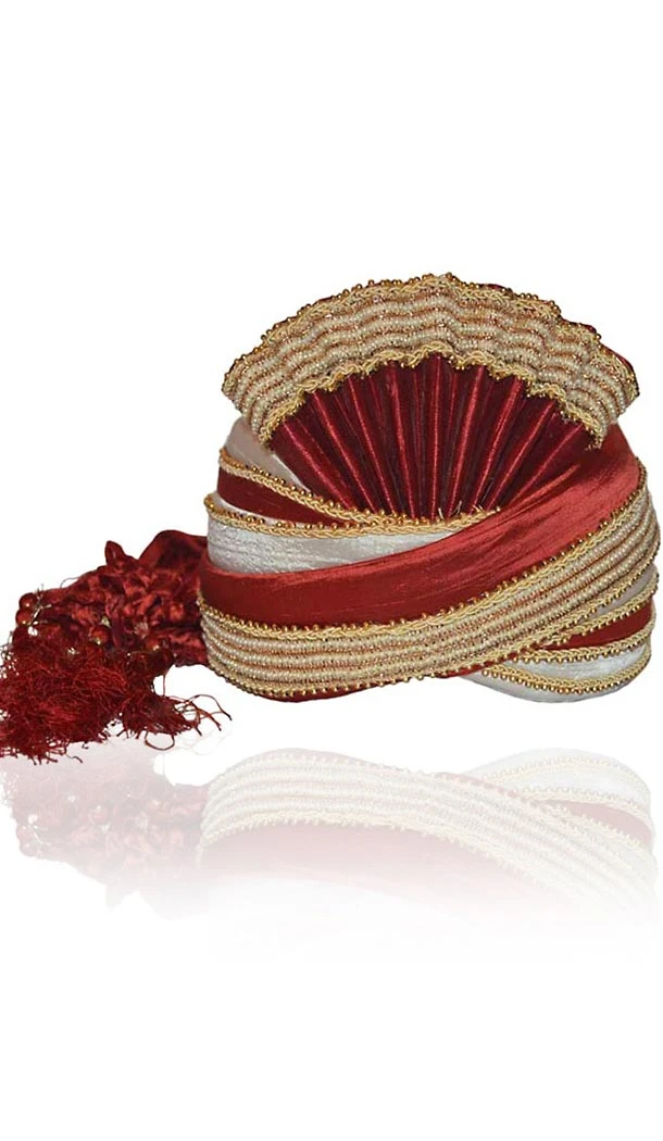 Maroon Color Raw Silk Indian Wedding Turban For Man | FH464872470