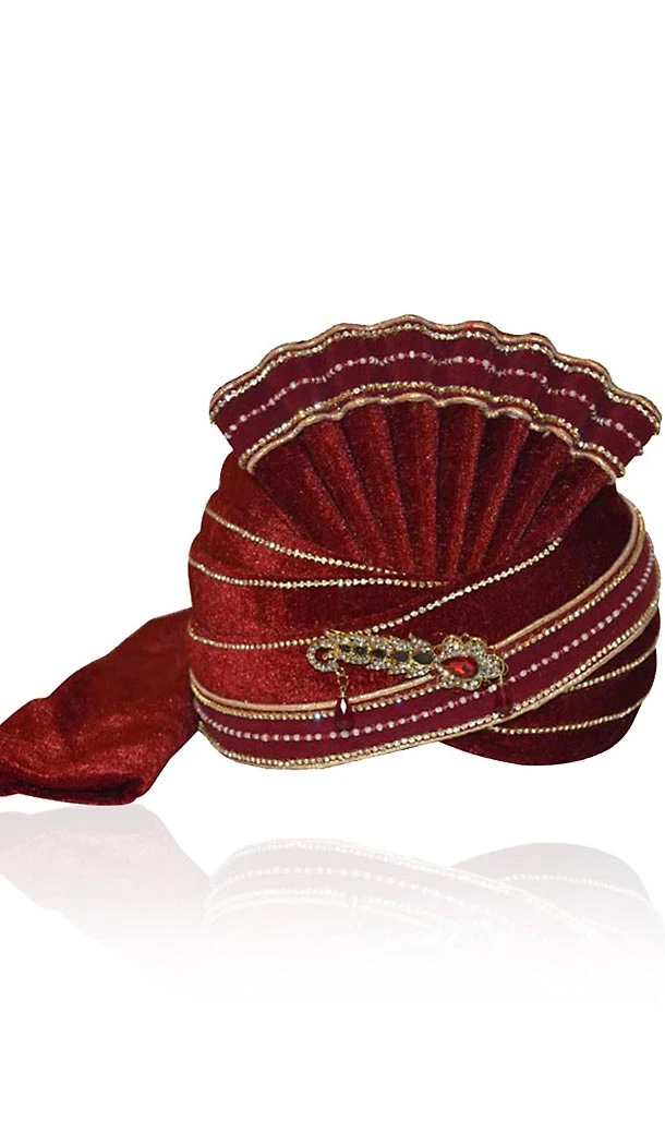 Maroon Color Velvet Indian Wedding Turban For Man | FH464872471