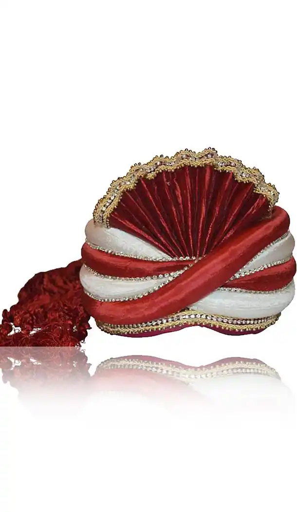 Maroon Color Raw Silk Indian Wedding Turban For Man | FH464872475