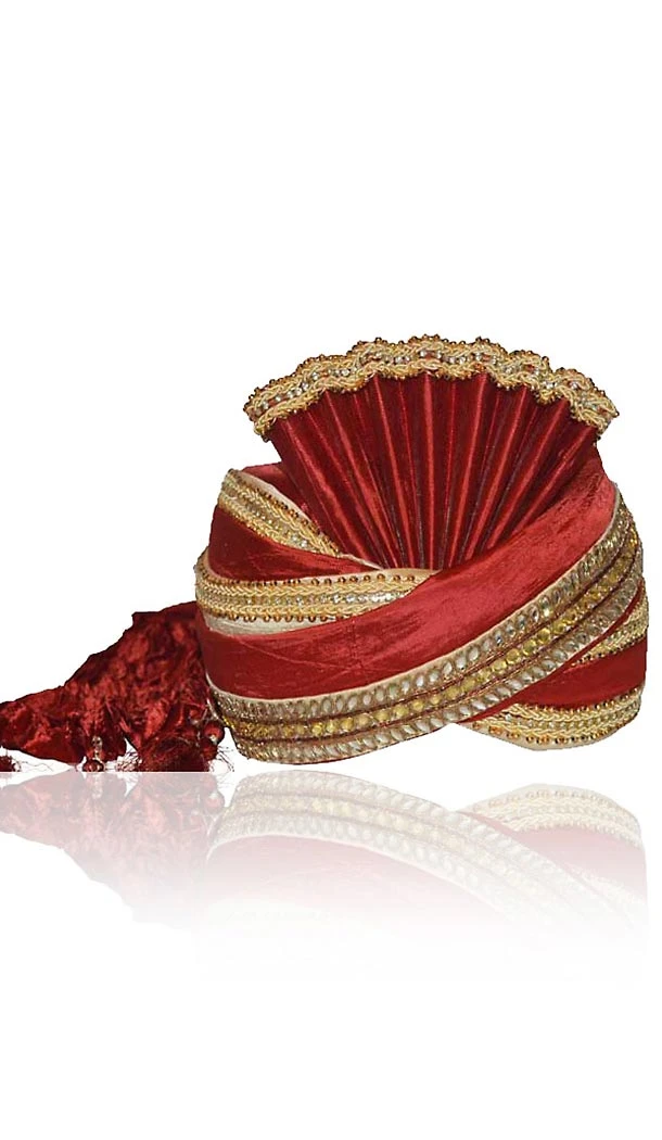 Red Color Raw Silk Indian Wedding Turban For Man | FH464872476
