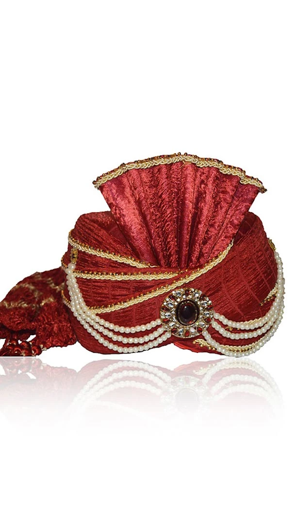 Man Wedding Turban Pagri for Gooms in Dupioni Raw Silk and Salsa Red Color | FH464972486
